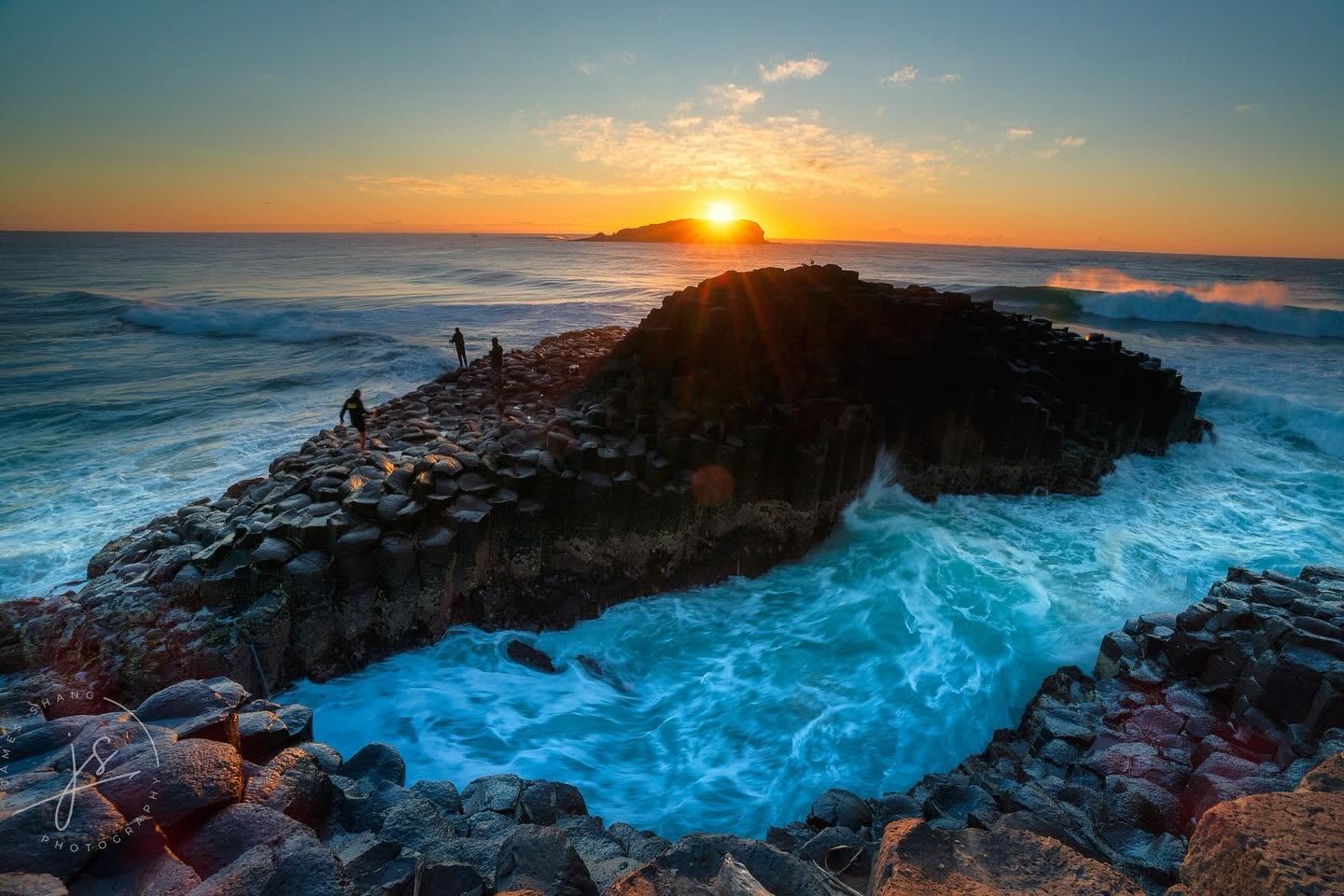 Sunrise over basalt columns at Fingal Head